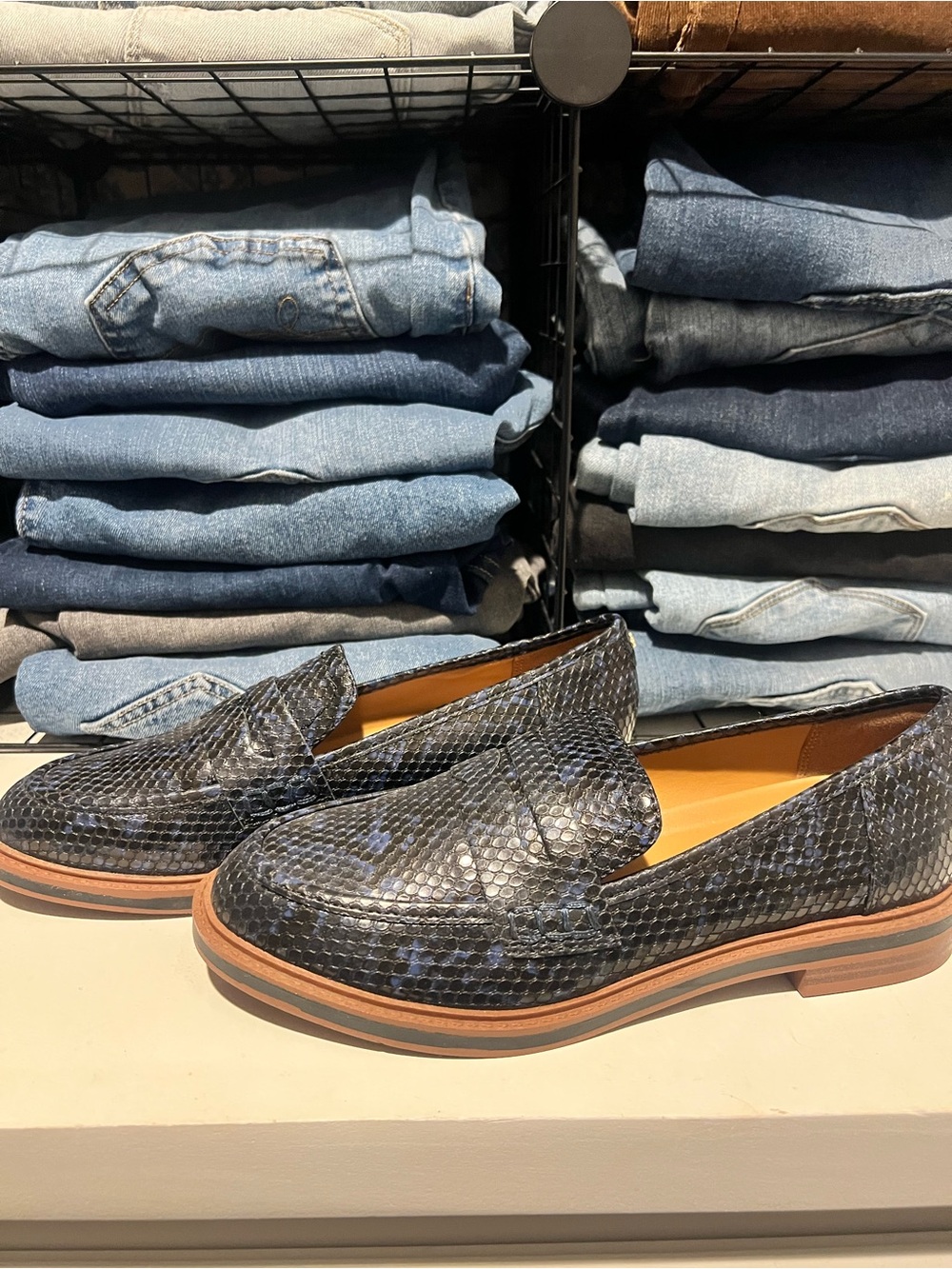 Women’s Blue Bandolino Snake-Texture Leather Loafers